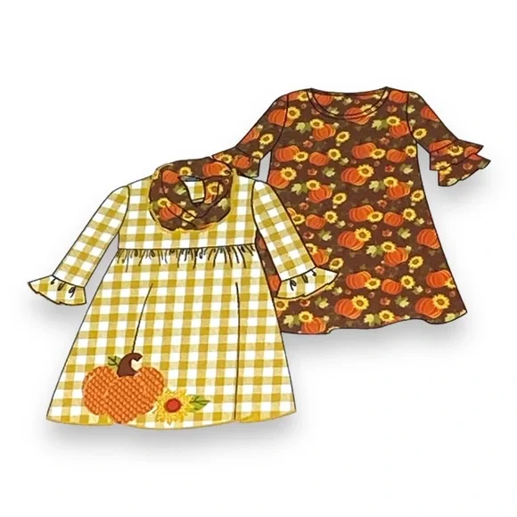 Rare Editions Toddler Girls Pumpkin Check Dress - 2 Pack 2T - Picture 3 of 14